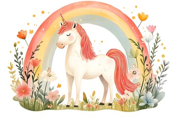 Cute watercolor girls set - Little princess
Magic unicorn in fantastic world with fluffy clouds and fairy meadows. Neural network AI-generated art
