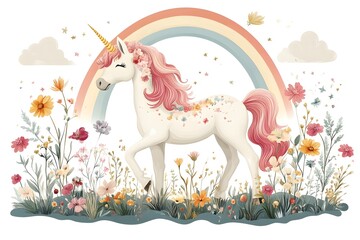 Cute watercolor girls set - Little princess
Magic unicorn in fantastic world with fluffy clouds and fairy meadows. Neural network AI-generated art
