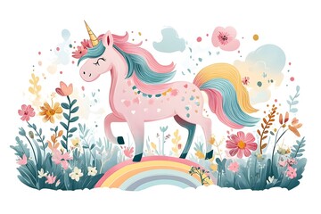 Cute watercolor girls set - Little princess
Magic unicorn in fantastic world with fluffy clouds and fairy meadows. Neural network AI-generated art
