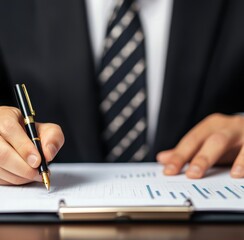 Professional Businessman Signing Document with Pen in Office Setting