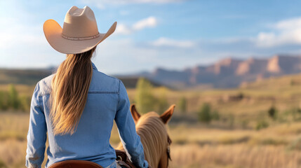 Malay cowgirl woman with horse and cowboy hat at grand canyon arizona