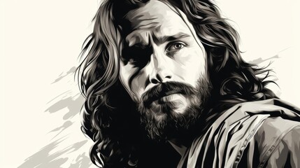 A man with a beard and long hair is staring at the camera