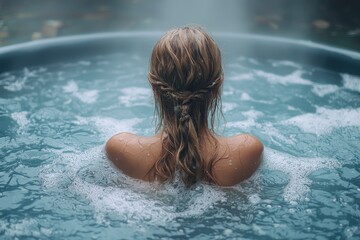 Woman in Bathtub Overflowing with Water and Anxiety
