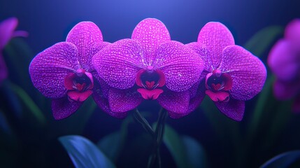 Vibrant Purple Orchid Trio, Dewdrops Gleaming