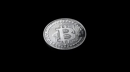 Shiny Silver Bitcoin Coin on Black Background with Reflection