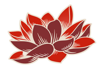 Japanese lotus flower sticker with white border
