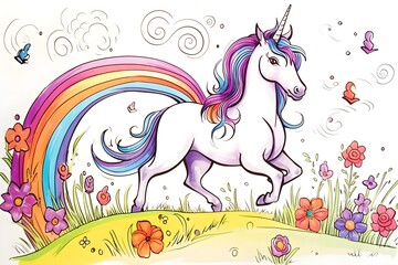 Cute unicorn line and color. Vector illustration for coloring book Cute watercolor girls set - Little princess
