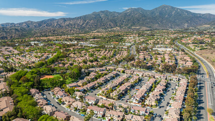 Aerial HDR photo of Rancho Santa Margarita neighborhood and Saddleback Mountain