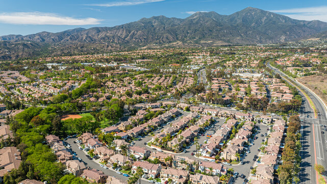 Aerial HDR photo of Rancho Santa Margarita neighborhood and Saddleback Mountain