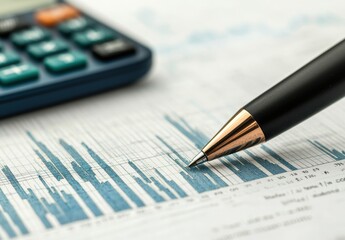 Business Analysis with Calculator and Pen on Financial Graphs