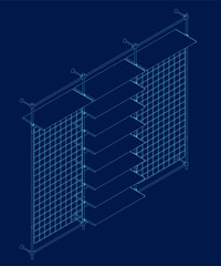 Contour shelving unit. Isolated on blue background. Isometric view. 3d Vector illustration.