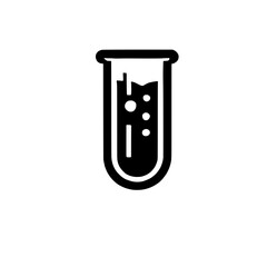 Test Tube Icon: A simple, bold, and versatile black and white icon of a test tube filled with liquid, perfect for scientific, laboratory, or educational projects.  