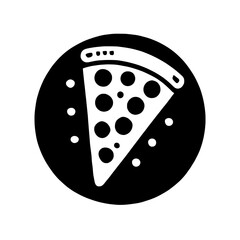 Pizza Slice Icon: Black and white minimalist icon design depicting a slice of pizza with pepperoni. Perfect for food blogs, restaurant menus.