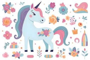 Fototapeta premium fantasy, horse, dream, magic, pony, graphic, print, rainbow, fairy, mythology, doodle, outline, page, star, birthday, book, clip art, coloured, elephant, greeting, imagination, invitation, mane