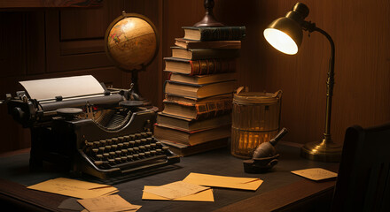 A Vintage typewriter with old books