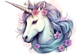 Naklejka premium Vector cartoon cute unicorn with rainbow mane on white background. Children's illustration. Magic. Wonderland. 
