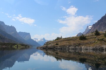 beautiful still lake and mountains