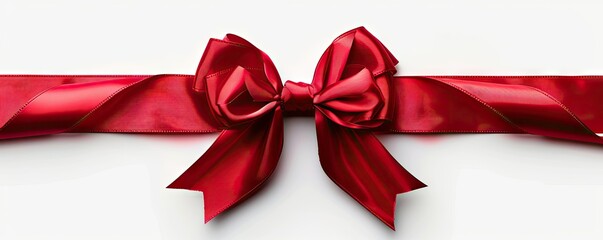 Red Satin Ribbon Bow on White Background