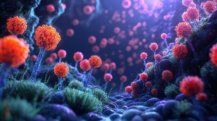 Obraz premium Cancer cells concept. Vibrant underwater flora with bright, colorful flowers in a surreal environment.