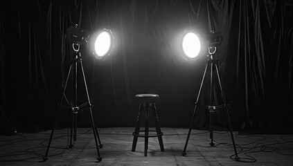 Studio Setup with Two Lights and a Stool