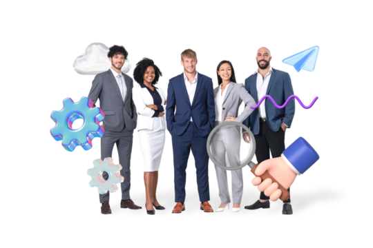Diverse business people png, teamwork remix, transparent background
