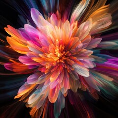 Obraz premium Creativity Startup Expansion concept. Vibrant abstract flower with colorful petals on a dark background.