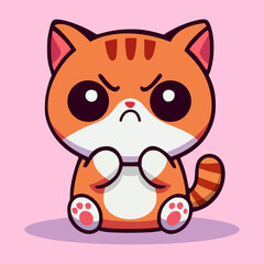 cute angry cat cartoon character flat color vector illustration template design