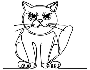 one line drawing cute angry cat animal vector illustration template design