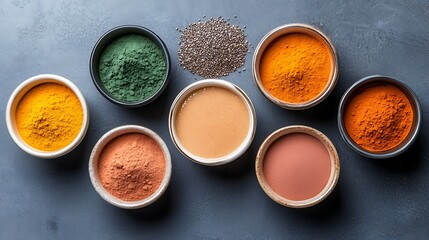 Culinary photography overhead view of colorful spices in a flavorful environment