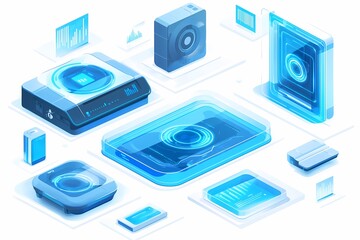 Futuristic Technology Icons in Blue and White Color Palette