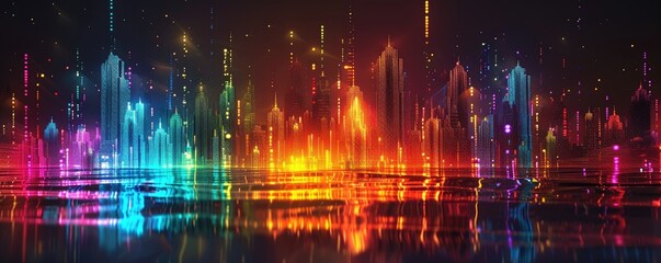 Fototapeta premium Neon Cityscape Reflection