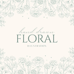 Elegance Wedding drawn mono-line floral botanical flower pattern background design