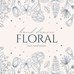 Obraz premium Elegance Wedding drawn mono-line floral botanical flower pattern background design