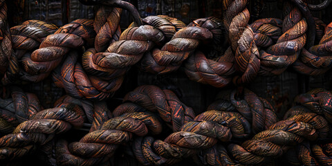 Obraz premium Interwoven Braided Ropes with Dark Background