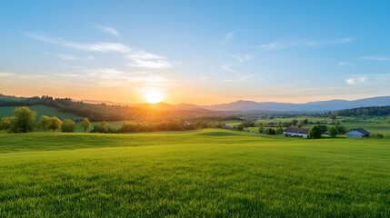 Tranquil sunrise over rolling hills capturing the peaceful landscape of nature