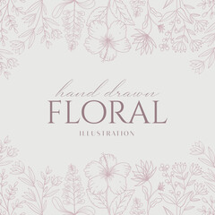 Elegance Wedding drawn mono-line floral botanical flower pattern background design