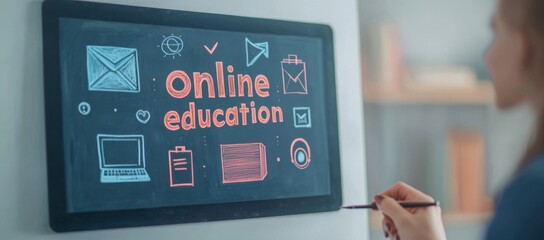 Engaging Online Education Concepts on Chalkboard Illustration
