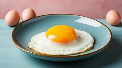 A plate of scrambled eggs with a yellow yolk on top