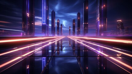 Fototapeta premium A futuristic cityscape with neon lights and tall buildings