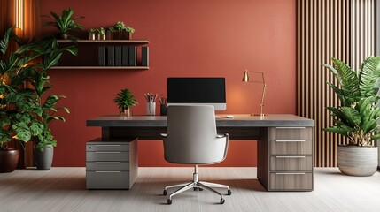 Modern Home Office Interior Design with Plants