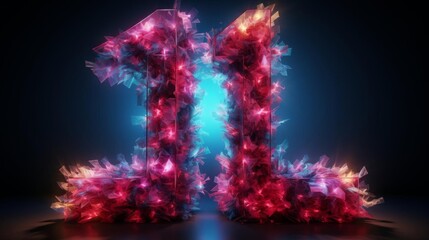 The number eleven is made up of many small pieces of red and blue