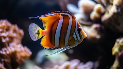 Fototapeta premium Striped Angelfish in Vibrant Coral Reef