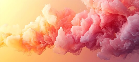 Fototapeta premium A vibrant abstract display of soft pink and orange wispy clouds against a warm gradient background, creating an ethereal and dream-like atmosphere.