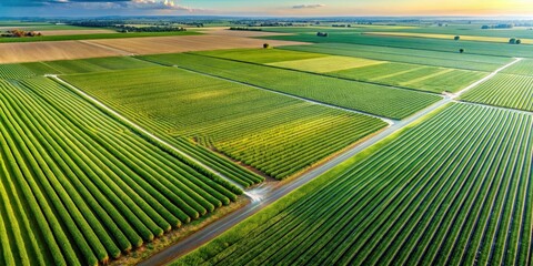 Aerial view of a sprawling landscape of irrigated corn fields with intricate irrigation systems , agriculture, corn, crop