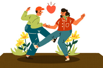 Cartoon couple dancing png, Valentine's celebration illustration on transparent background