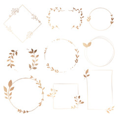 Elegant botanical frame png clipart, gold gradient design set