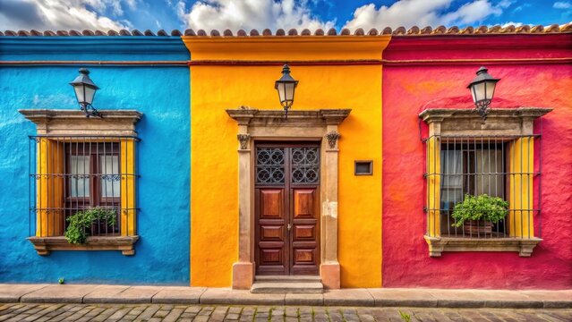 Colorful Mexican house facade in San Cristobal de las Casas, Mexico , Mexico, San Cristobal de las Casas, vibrant
