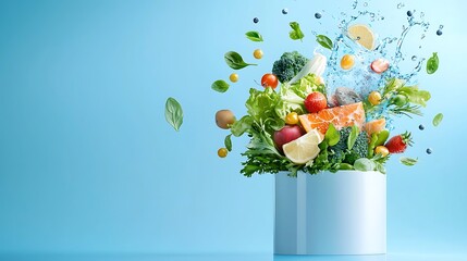 Vibrant vegetable explosion kitchen food photography bright colors aerial view healthy eating