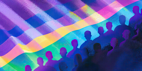 Abstract Colorful Background with Silhouetted Human Figures