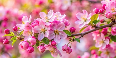 Obraz premium Close-up of pink apple tree blossoms in full bloom during spring, spring, blossom, apple tree, close-up, nature, pink